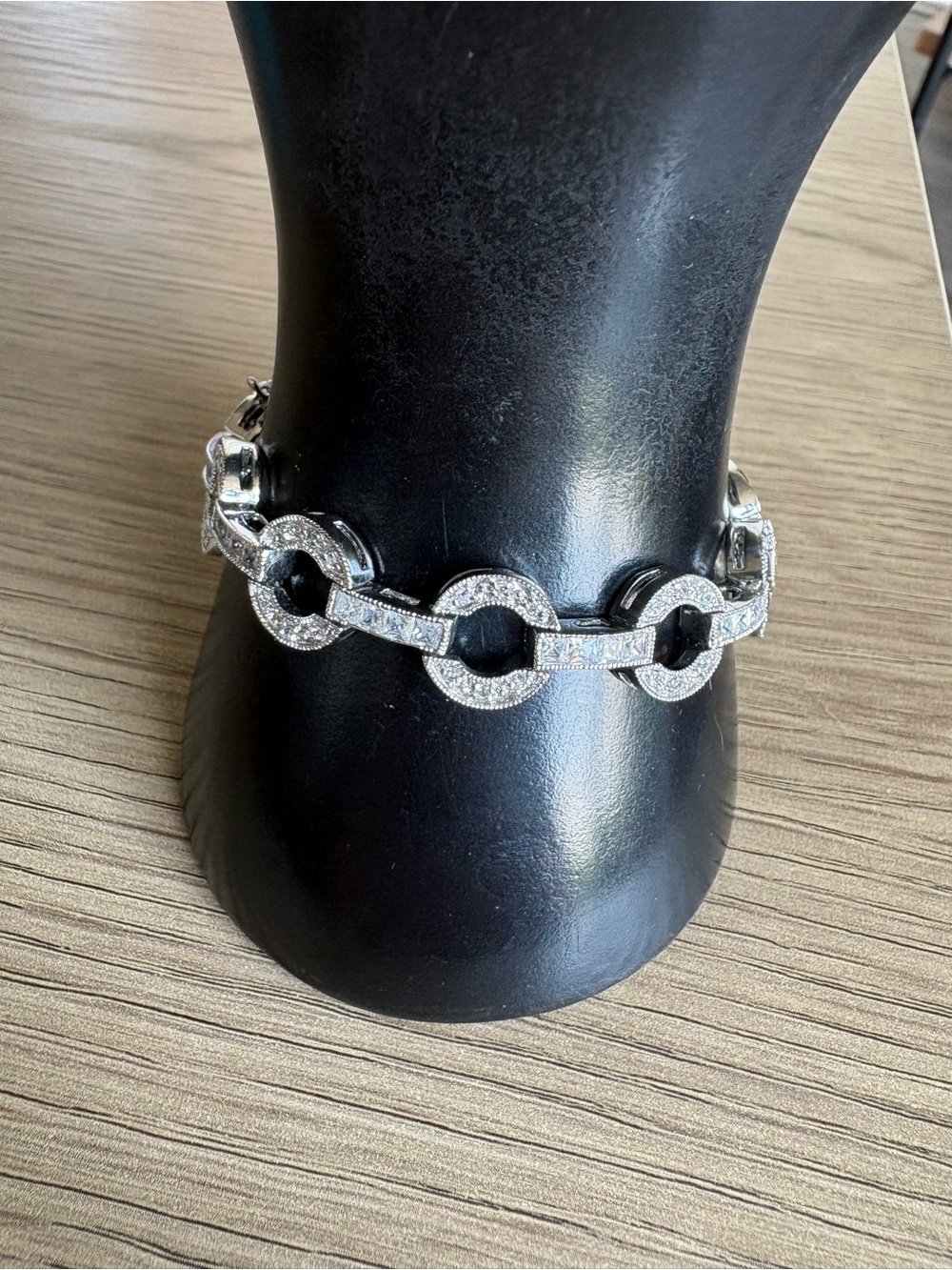 Silver Tone Pavé Circular Link Bracelet